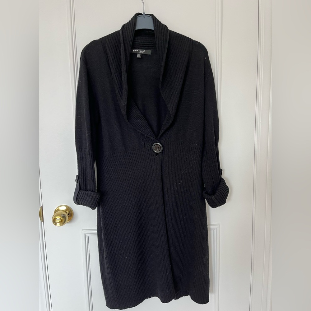 Black Long Cardigan with Button Detail 3/4 sleeves - Picture 8 of 8